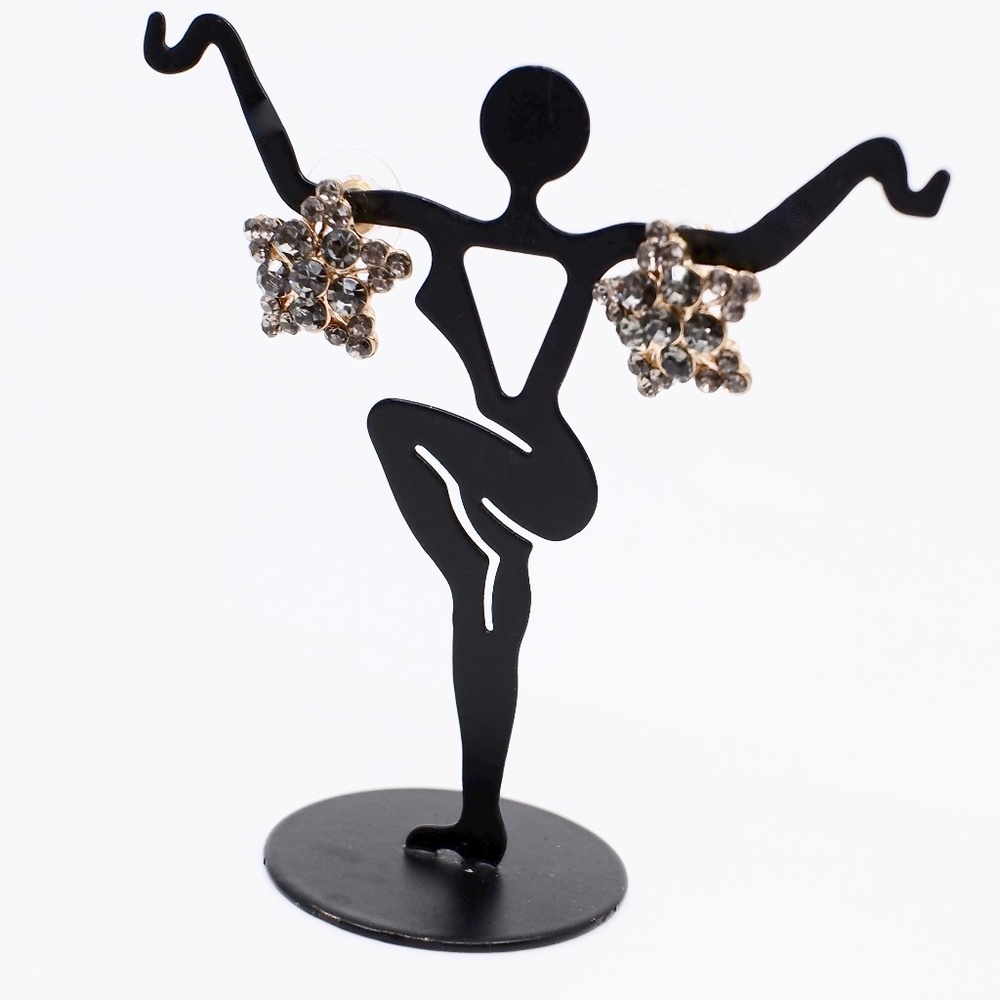 CRYSTAL STAR~GOLD STUD EARRINGS - Picture 3 of 5